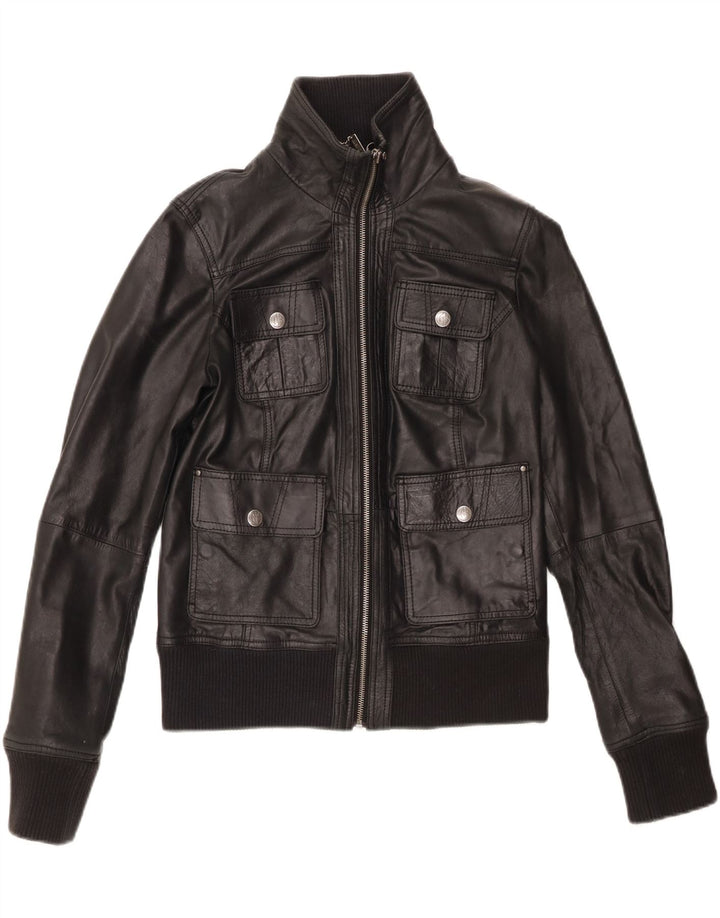 Giacca in pelle corta da donna BERSHKA UK 14 grande in pelle nera