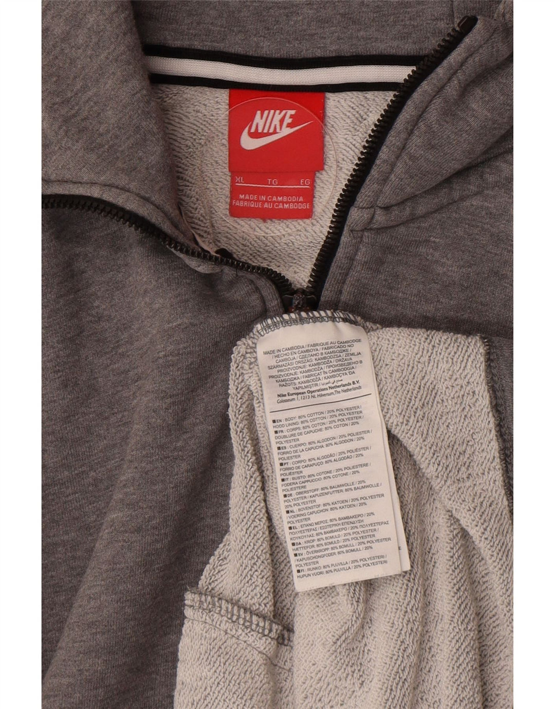Felpa con cappuccio e zip Nike da uomo XL in cotone grigio