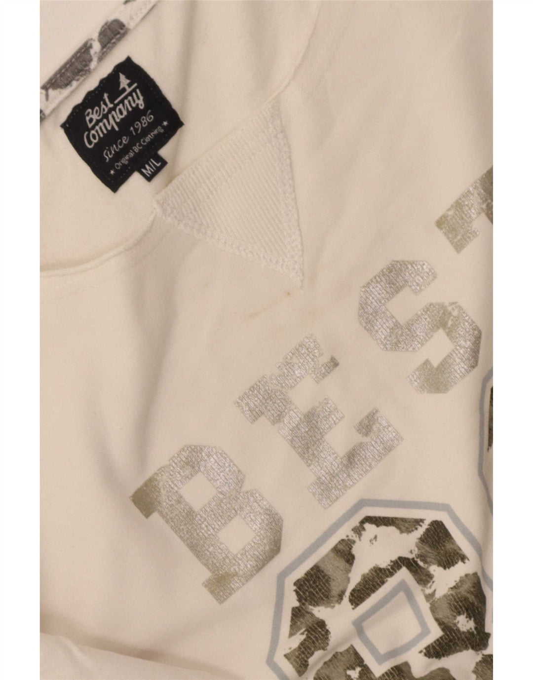 Felpa grafica da donna Best Company, maglione UK 12, cotone bianco medio