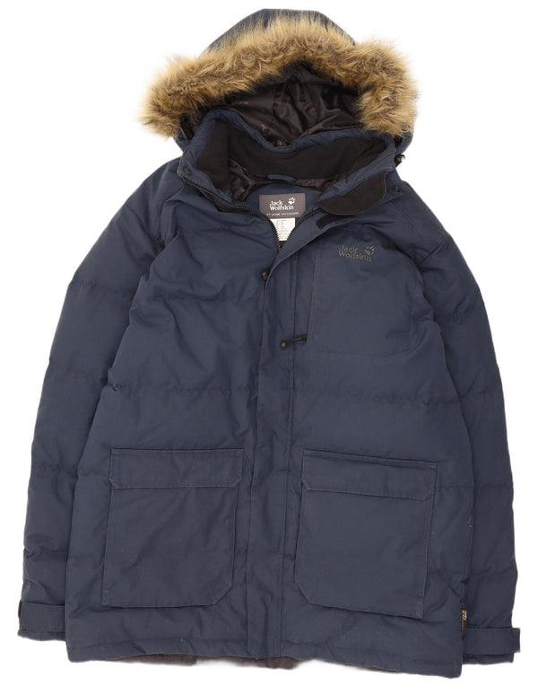 Cappotto imbottito con cappuccio da uomo Jack Wolfskin UK 44/46 XL poliestere blu navy