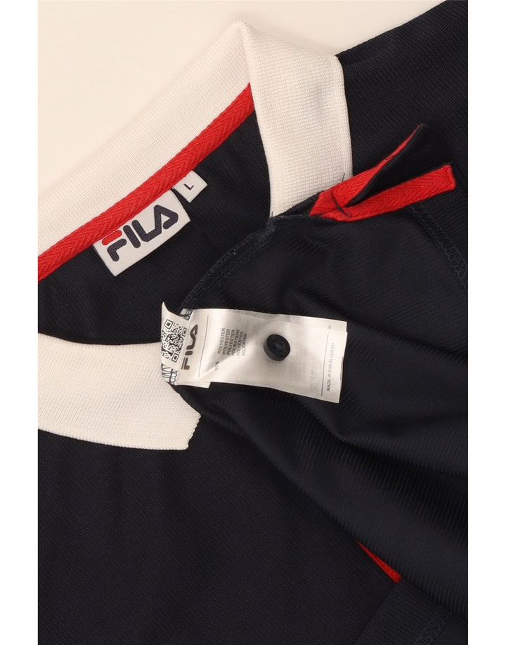 Polo da uomo Fila Large in poliestere color block blu navy