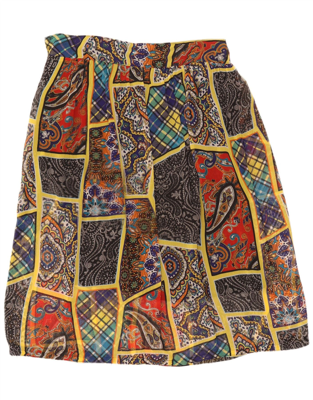 Gonna a trapezio da donna vintage W38 XL Patchwork multicolore