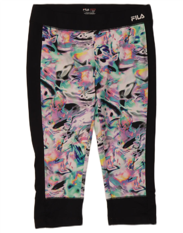 Leggings Capri da donna con motivo astratto Fila UK 14 grande poliestere nero