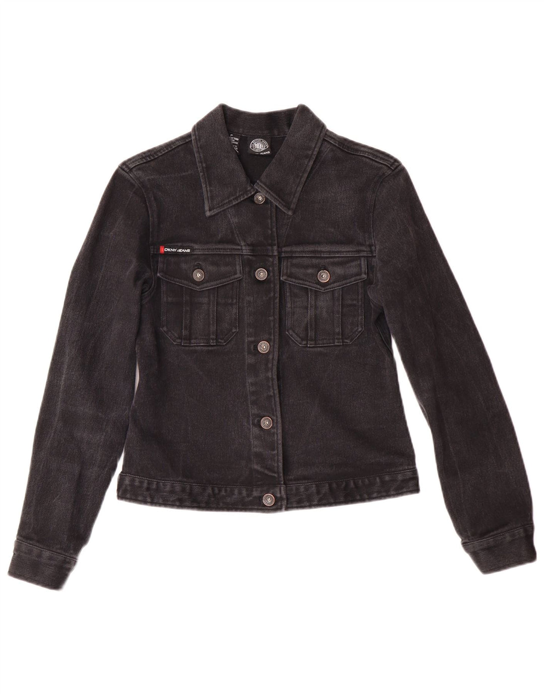 Dkny Donna Petite Denim Giacca di jeans UK 6 XS Nero Cotone Classico