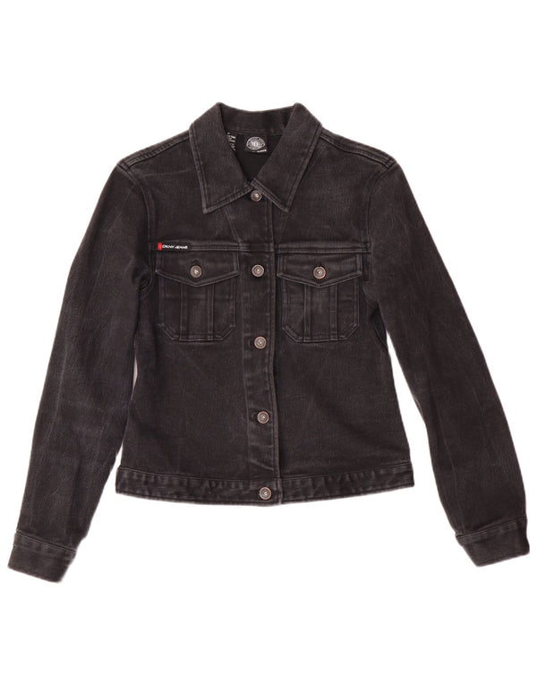 Dkny Donna Petite Denim Giacca di jeans UK 6 XS Nero Cotone Classico