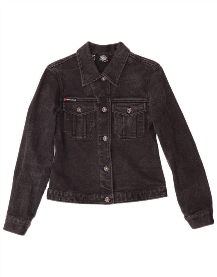 Dkny Donna Petite Denim Giacca di jeans UK 6 XS Nero Cotone Classico