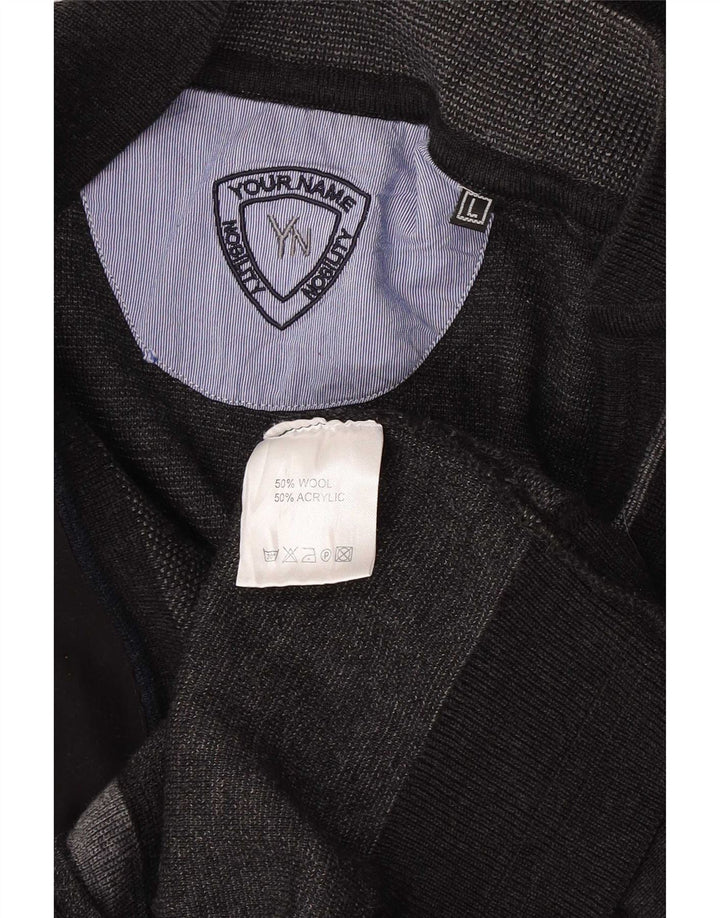 Maglione cardigan da uomo vintage grande lana geometrica grigia