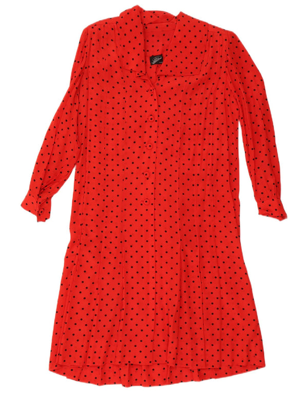 Abito camicia vintage da donna UK 14 grande rosso maculato