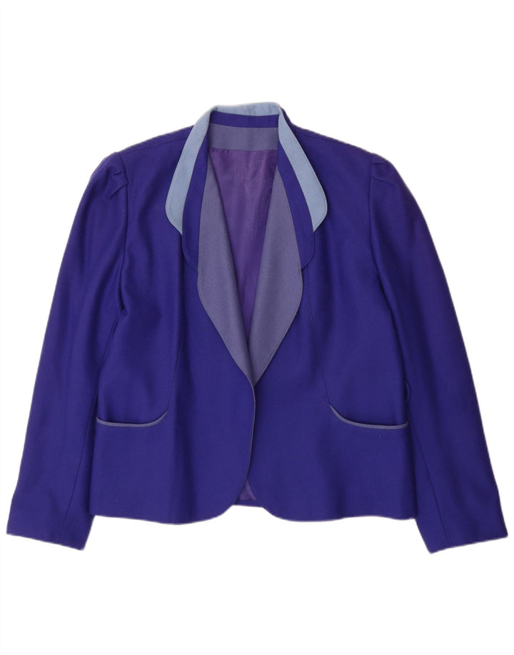 Giacca blazer aperta da donna vintage UK 14 grande lana viola