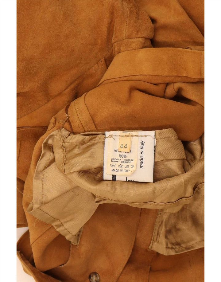 Giacca blazer vintage da donna in pelle scamosciata a 4 bottoni IT 44 in pelle beige media