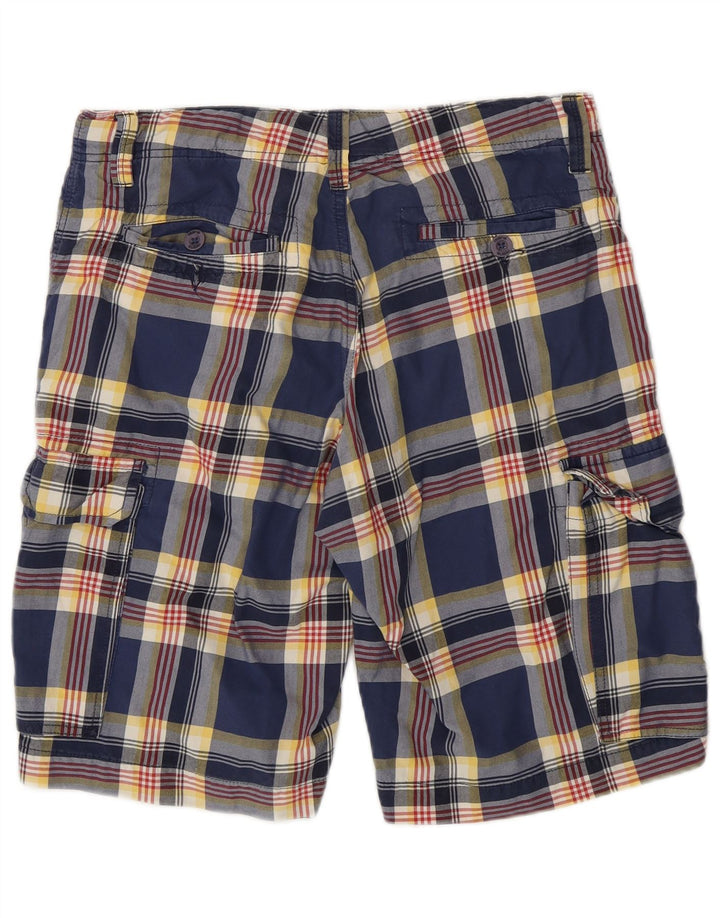 VINTAGE Mens Cargo Shorts W34 Large Navy Blue Check