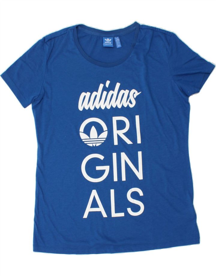 ADIDAS Womens Graphic T-Shirt Top UK 14 Large  Blue Polyester Vintage Adidas and Second-Hand Adidas from Messina Hembry 