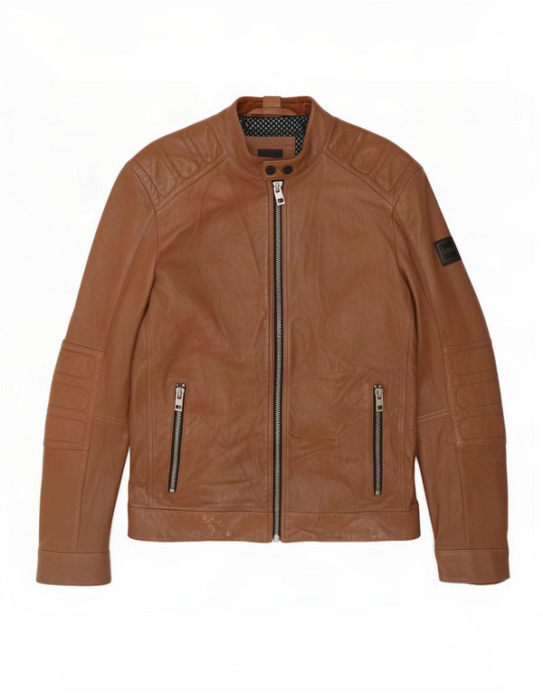 Giacca da motociclista in pelle da uomo Hugo Boss UK 36 piccola marrone