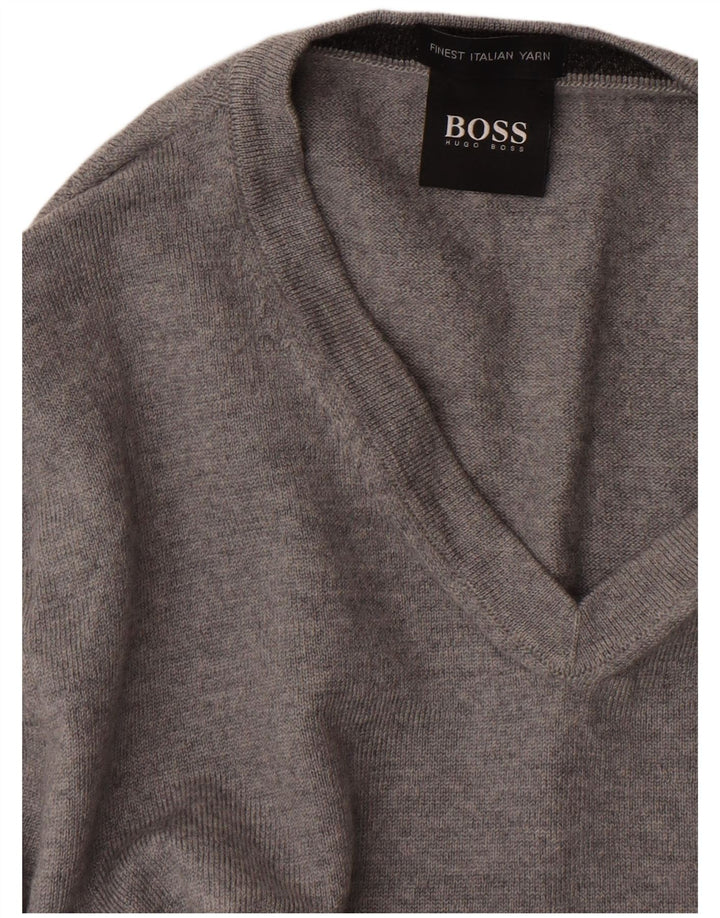Maglione maglione con scollo a V da donna HUGO BOSS UK 10 piccolo grigio