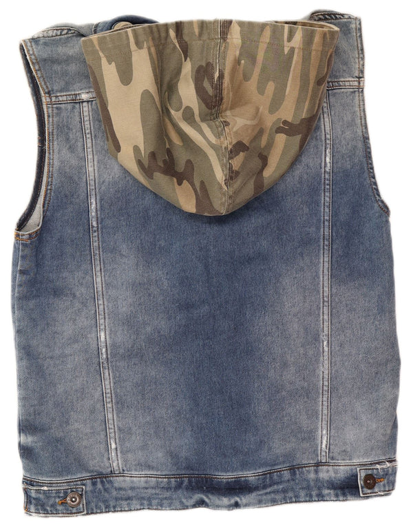 Gilet in denim con cappuccio da uomo Zara UK 38 cotone blu medio