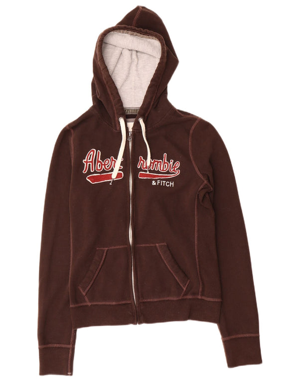 Maglione con cappuccio e zip grafica da donna Abercrombie & Fitch UK 14 grande marrone