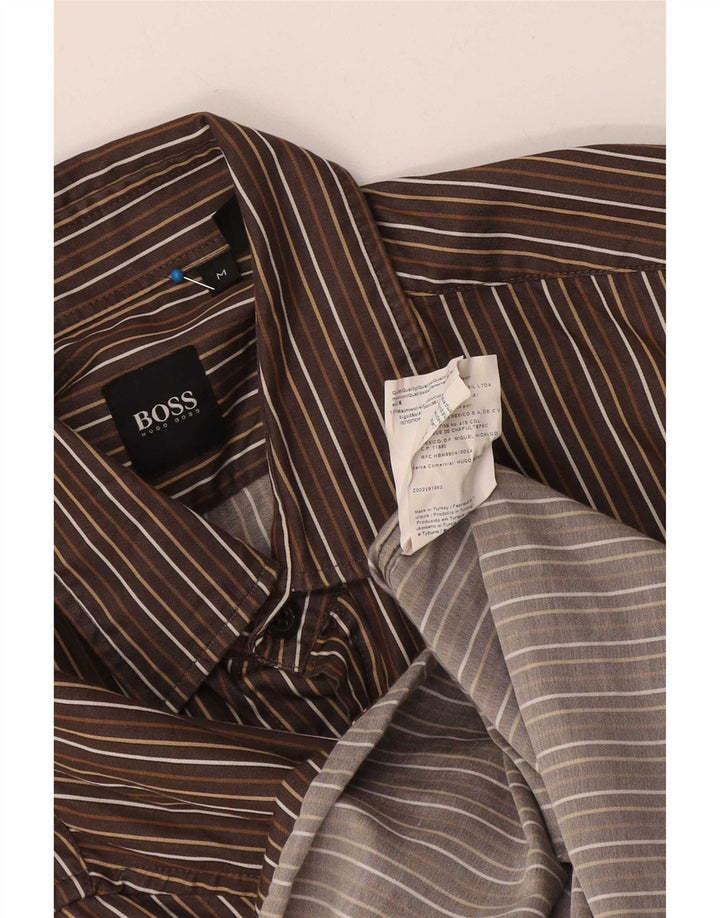 Camicia da uomo Hugo Boss in cotone gessato marrone medio