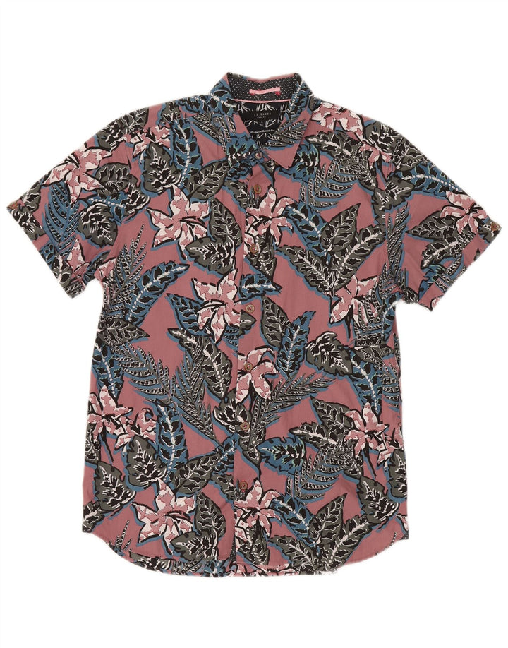 Ted Baker Camicia a maniche corte da uomo Taglia 3 Cotone floreale rosa medio