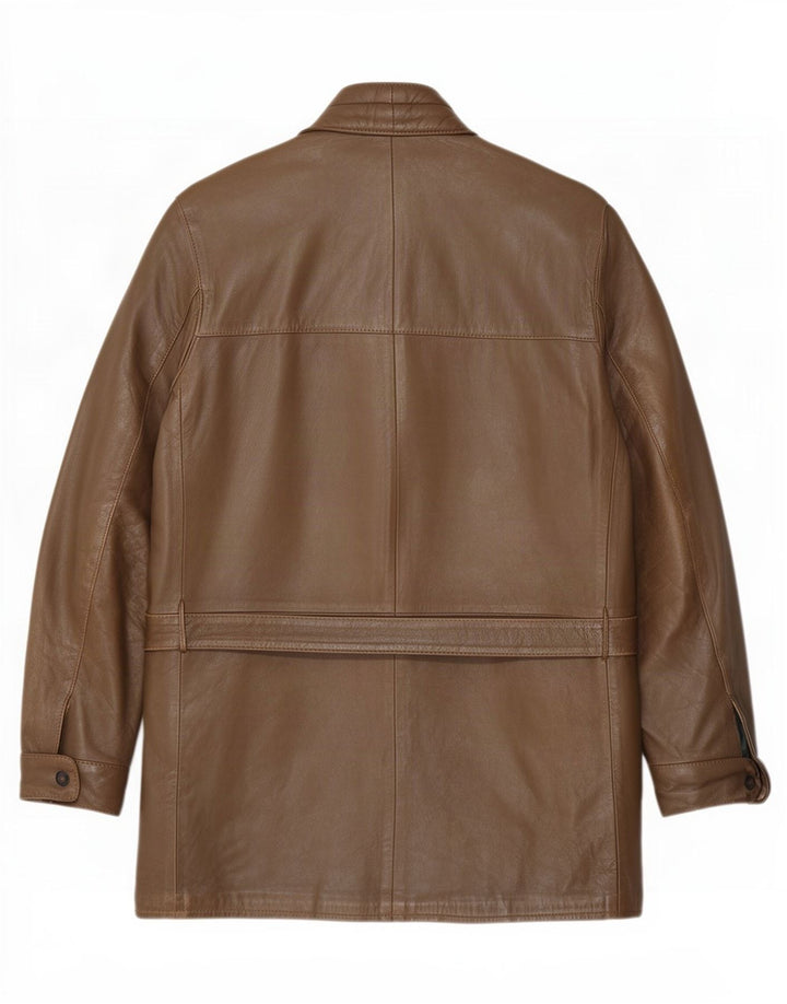 Giacca in pelle vintage da uomo IT 46 piccola marrone