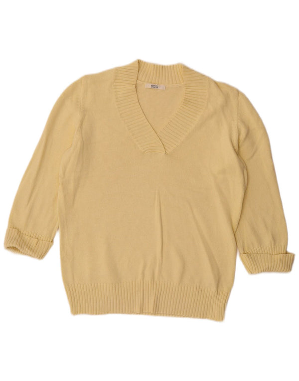 Maglione da donna Marks & Spencer con maniche a 3/4 e scollo a V, UK 16, grande, giallo