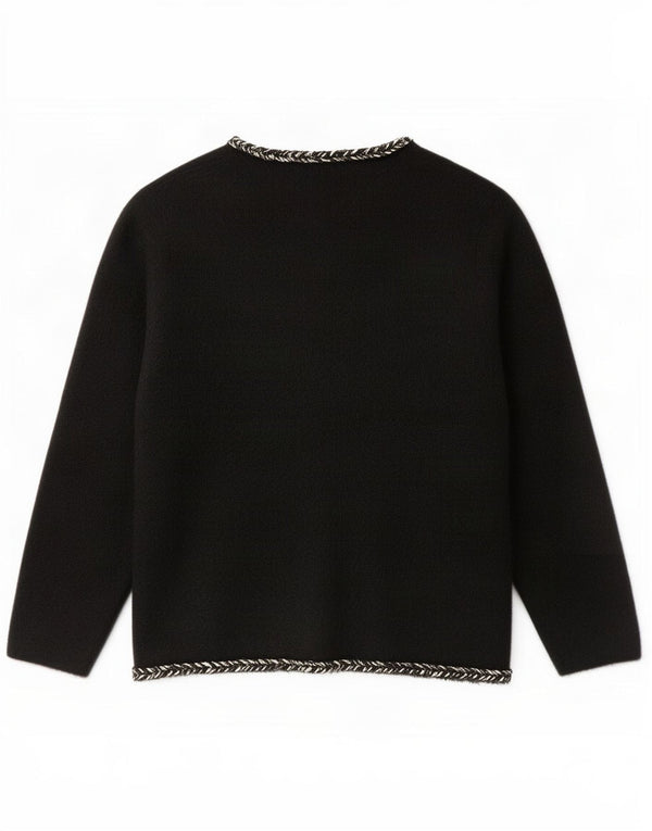 Maglione cardigan da donna vintage UK 12 medio nero in poliammide