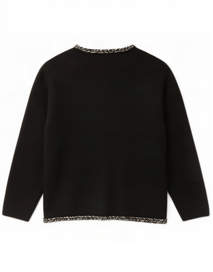 Maglione cardigan da donna vintage UK 12 medio nero in poliammide