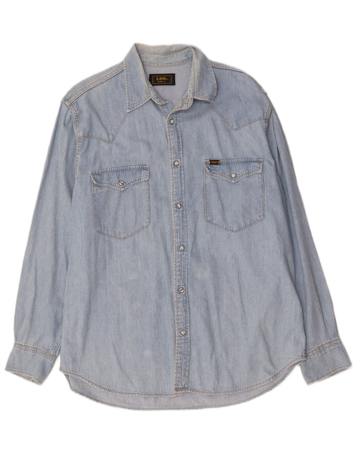 Camicia in denim da uomo Lee grande in cotone blu
