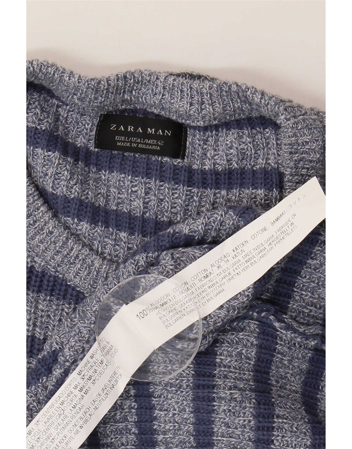 Maglione girocollo da uomo Zara in cotone a righe grandi blu