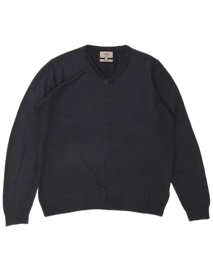 MARKS & SPENCER Maglione da uomo con scollo a V grande acrilico blu navy