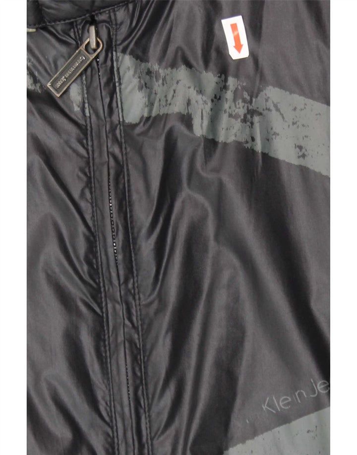 Giacca antipioggia grafica da uomo Calvin Klein Jeans UK 40 Large nera in poliammide