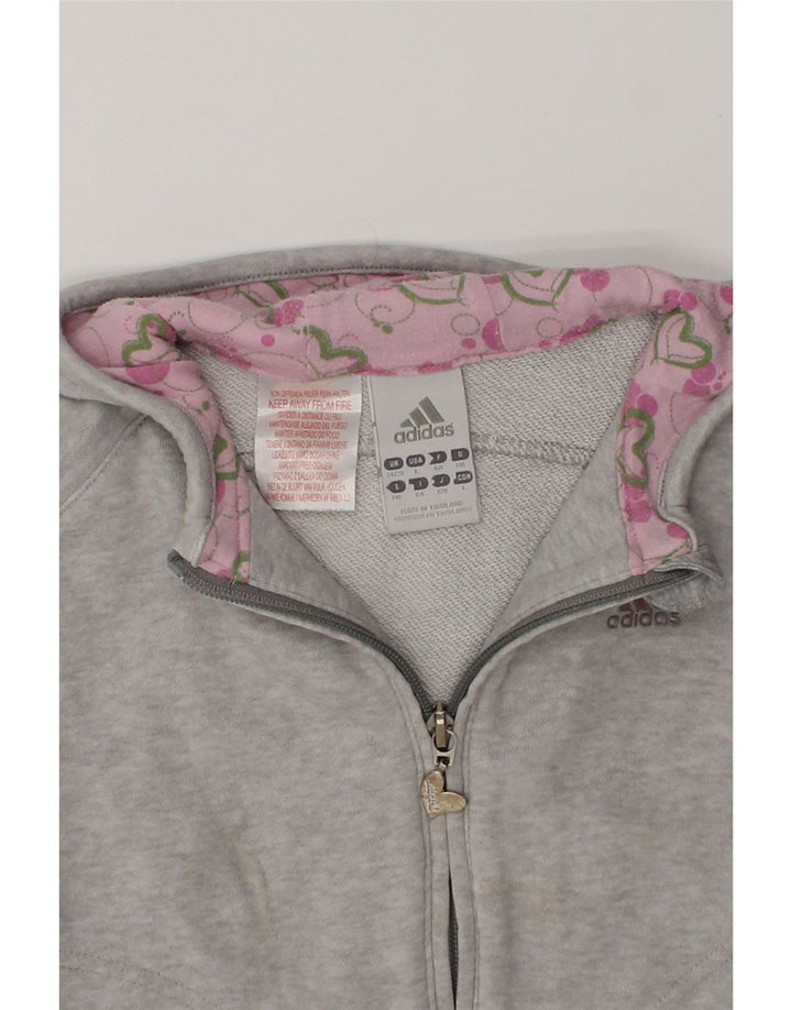 ADIDAS Girls Zip Hoodie Sweater 5-6 Years Grey Cotton | Vintage Adidas | Thrift | Second-Hand Adidas | Used Clothing | Messina Hembry 