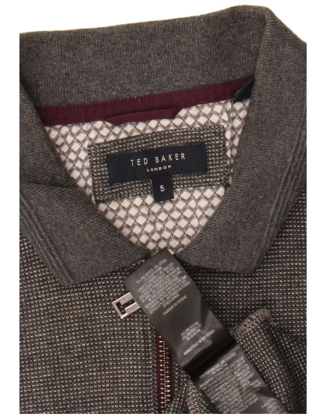 Polo da uomo a maniche lunghe Ted Baker taglia 5 XL poliestere chiazzato grigio