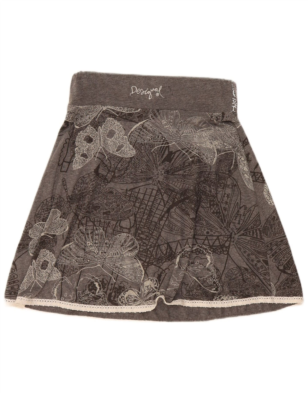 Desigual Gonna a trapezio grafica da donna media W30 in cotone floreale grigio