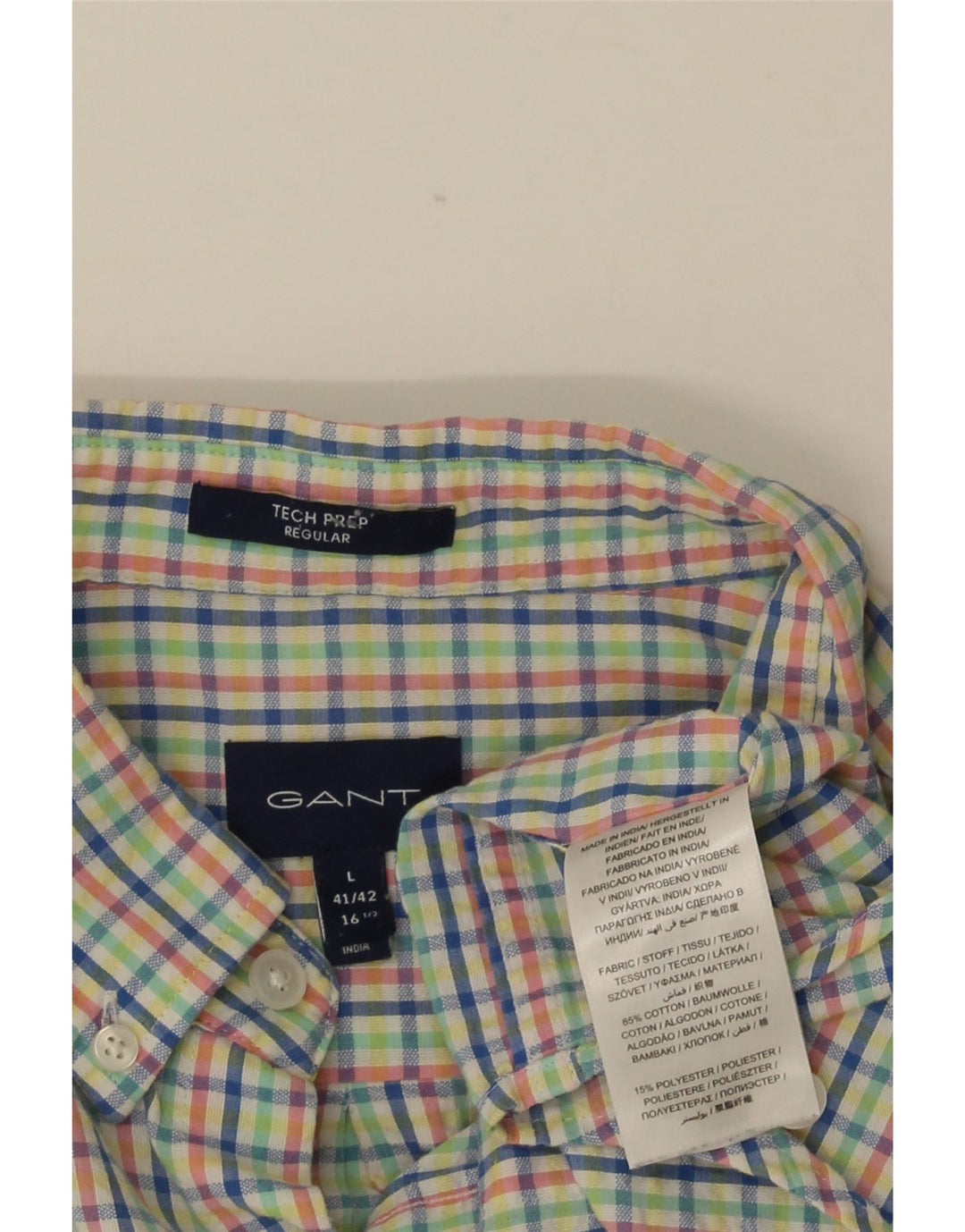 GANT Camicia a maniche corte da uomo Taglia 41/42 16 1/2 Grande quadretto multicolore