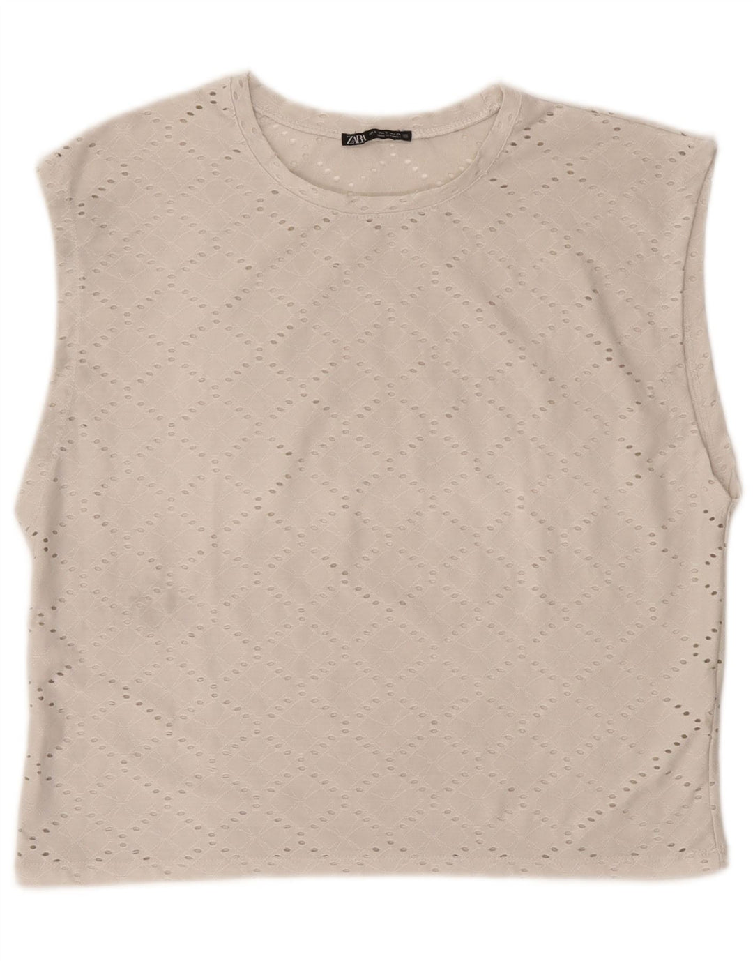 Camicetta oversize senza maniche da donna Zara UK 10 Small Poliestere bianco sporco
