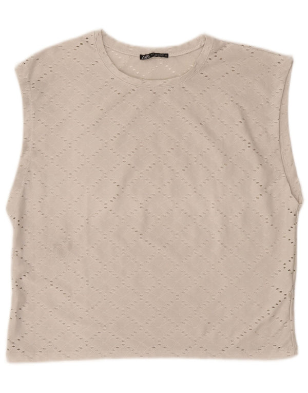 Camicetta oversize senza maniche da donna Zara UK 10 Small Poliestere bianco sporco