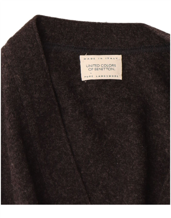 Maglione Cardigan Senza Maniche Uomo Benetton Grigio Medio Lana Vergine