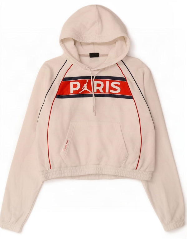 Felpa con cappuccio oversize con grafica Jordan da donna UK 10 Small Cotone bianco