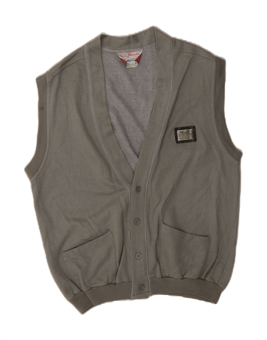 VINTAGE Mens Sleeveless Cardigan Sweater Large Grey Cotton Vintage Vintage and Second-Hand Vintage from Messina Hembry 