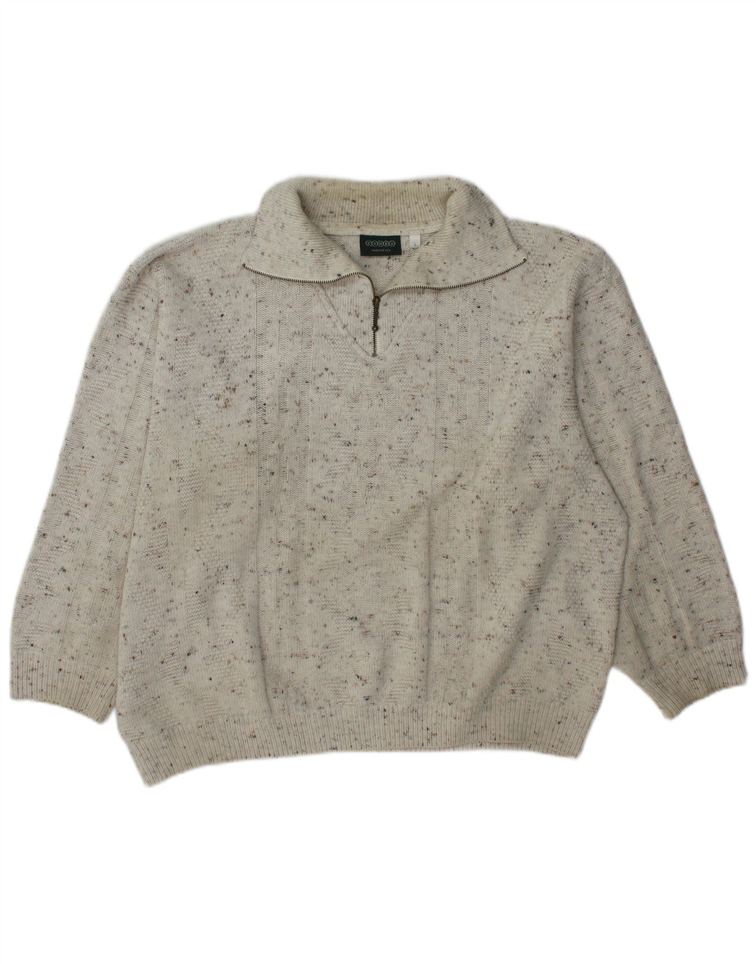 Maglione da uomo C&A Canda con zip sul collo, grande, in acrilico screziato bianco sporco
