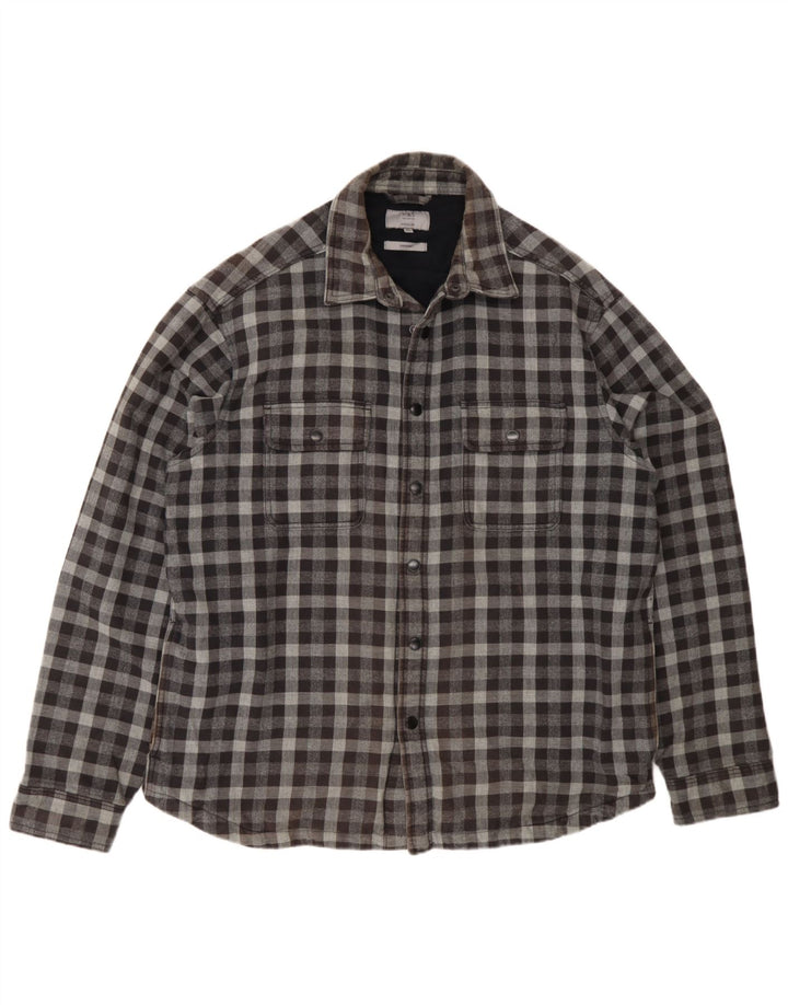 Marks & Spencer Camicia da uomo con vestibilità regolare in flanella XL a quadretti grigi