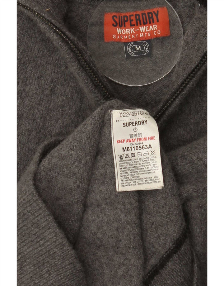 Maglione maglione da donna con zip e collo Superdry UK 12 Lana grigio medio