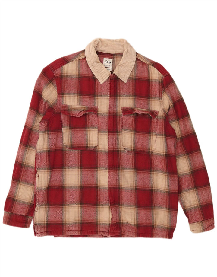 Zara Uomo Overshirt Camicia in flanella dalla vestibilità comoda Cotone a quadri rosso medio