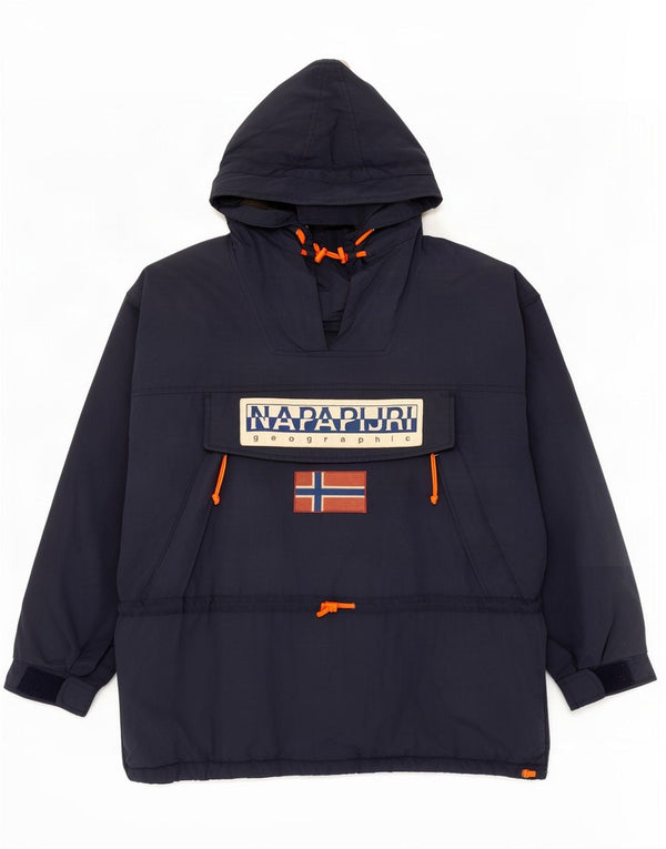 Giacca anorak da uomo con cappuccio grafico Napapijri UK 42 XL blu navy in poliammide