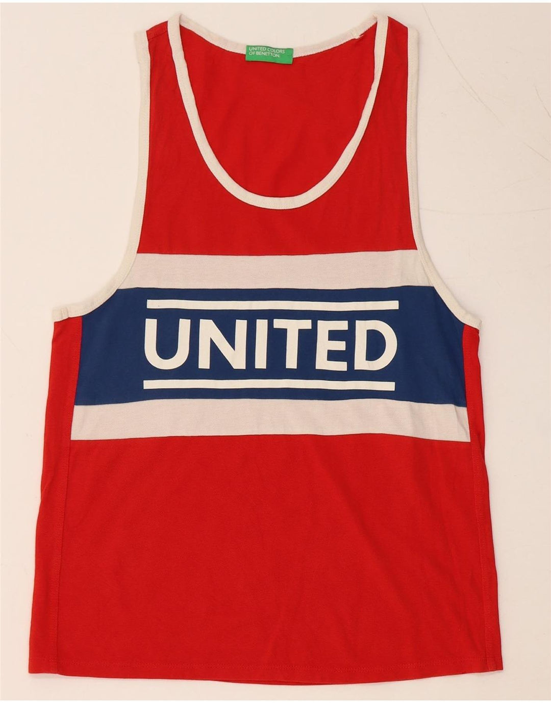 BENETTON Canottiera grafica da uomo XS in cotone color block rosso