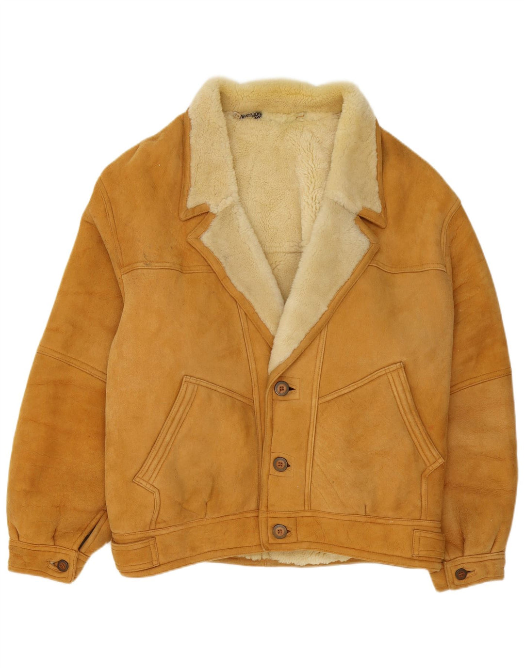 Giubbotto shearling vintage da uomo IT 54 2XL in pelle marrone