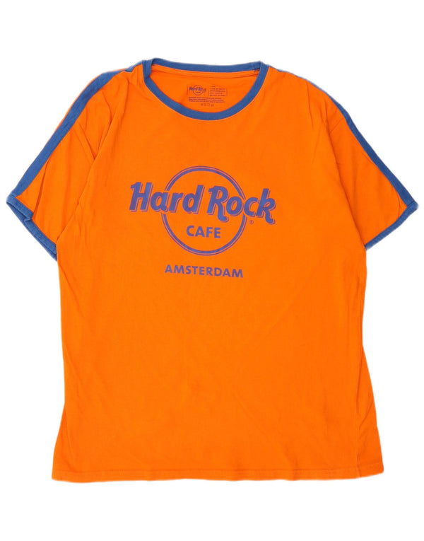 T-shirt grafica da uomo Hard Rock Cafe Amsterdam, top grande, color block arancione