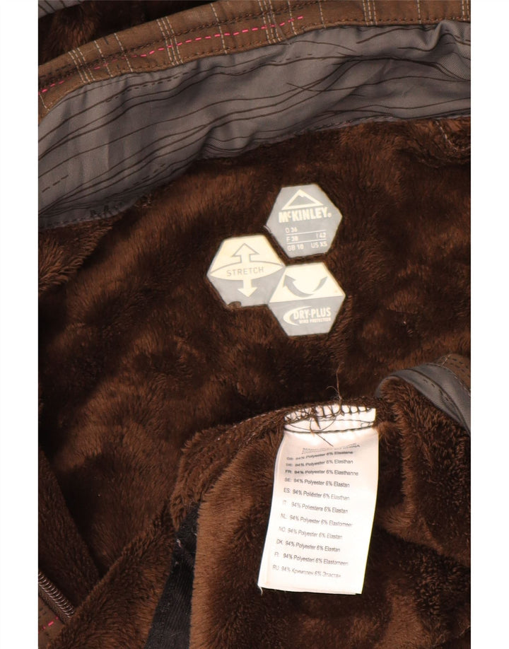 MC KINLEY Giacca parka Sherpa da donna con cappuccio UK 10 piccolo quadretto marrone