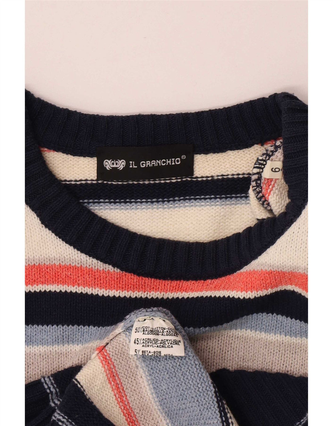 Il Granchio Maglione da uomo girocollo a righe grandi multicolori