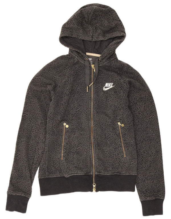 Felpa con cappuccio e zip da donna Nike UK 10 piccolo cotone grigio con stampa animalier